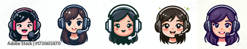 vector avatar of the face of a female streamer with headphones
