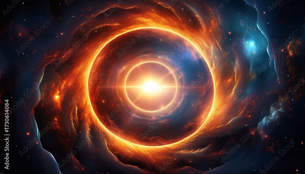 Obraz premium cosmic nebula fiery ring and central light