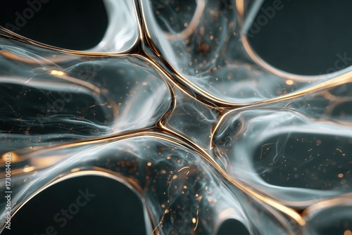 Artistic representation of fluid dynamics creating intricate patterns with golden highlights and soft textures