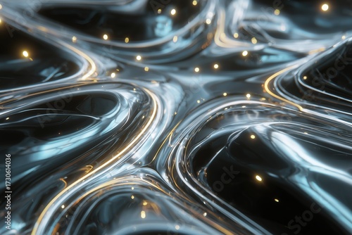 Intricate liquid-like surface with glowing lights in a modern abstract design