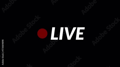 Animation of live button with , 4k simple live streaming icon animation, transparent background live streaming and broadcasting in 4k  with alpha channel.