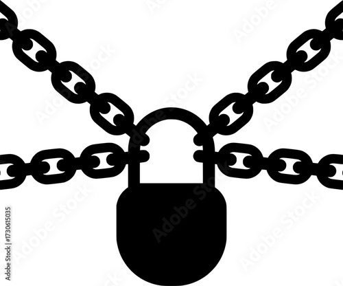 Heavy duty padlock secured by multiple thick chains