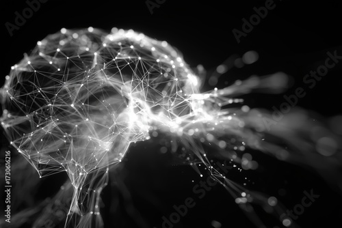 Intricate network of light particles forming a dynamic representation of a human brain at night