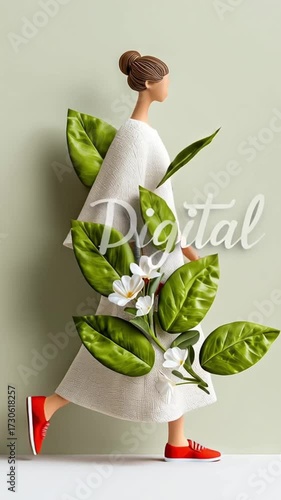 Female figure promoting a Digital Detox Day with nature elements.