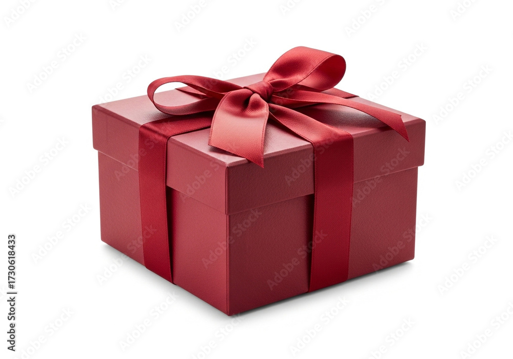 Fototapeta premium Red gift box with ribbon isolated on white background