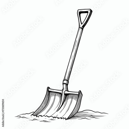 Snow shovel for clearing snow in black and white illustration  