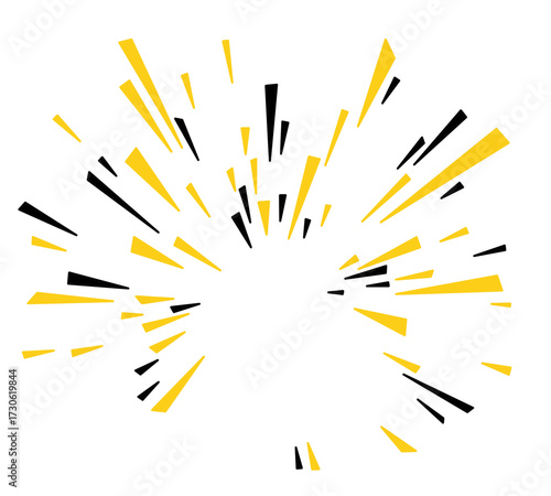 Dynamic vector starburst explosion of black and gold-yellow lines radiating from the center. Abstract background for speed, surprise, spotlight, announcement, or comic effects.