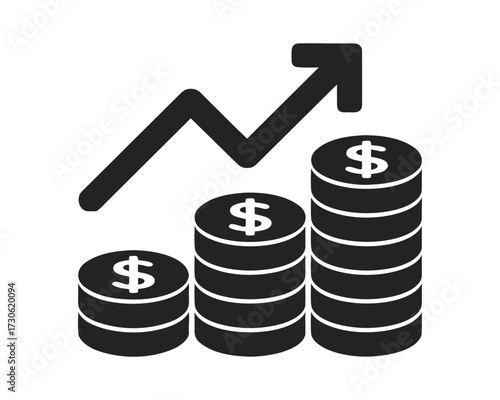 "Financial Growth Chart Rising Stacks of Coins with Upward Arrow for Investment & Economic Success"
