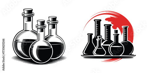 Chemical Reaction Bottle Vector Illustration for Science and Education