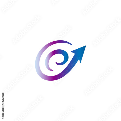 Arrow logo shaped like a spiral galaxy