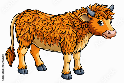 Vector illustration of a single brown cow peacefully walking, minimal black outline, isolated on clean white background, cute concept