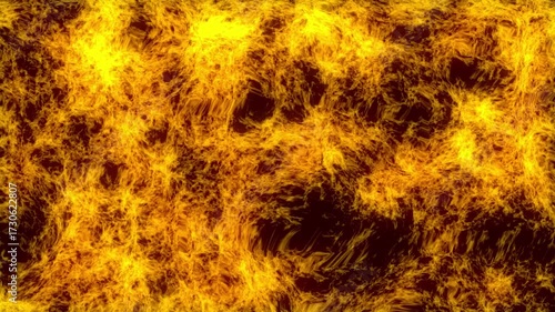 This video shows a dynamic, fiery abstract pattern featuring warm gold and orange hues swirling against a deep brown backdrop, creating a rich, textured effect