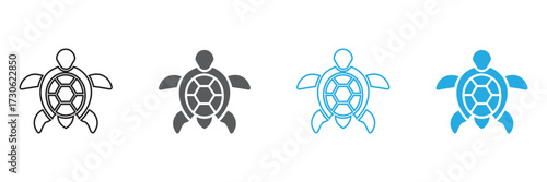 Charming sea turtle icons in varied styles bring a touch of the ocean to your projects, ideal for conservation messages and coastal designs. Versatile design element.
