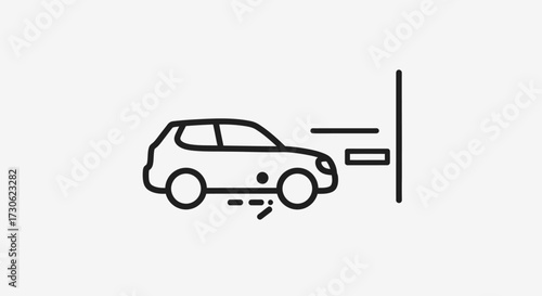 Line drawing of a car crashing into a wall, depicting an accident or collision.