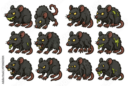 Collection of cartoon rats with unique expressions and features