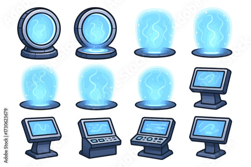 Futuristic holographic portals and control panels collection