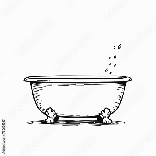 Vintage bathtub with water splashing in minimalistic style  