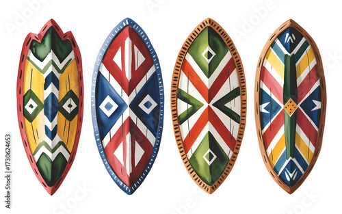 Watercolor African Shields Collection Illustration Tribal Culture Warriors Decorative Art Ethnic Style Painting