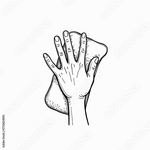 Hand holding sponge for cleaning on white background  