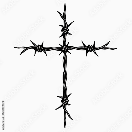 Barbed wire cross symbolizing sacrifice and struggle  