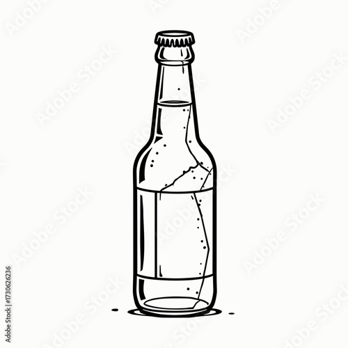 Transparent glass bottle with water outline on white background  