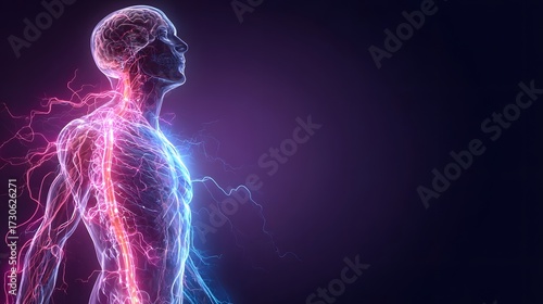Digital illustration of human nervous system and brain