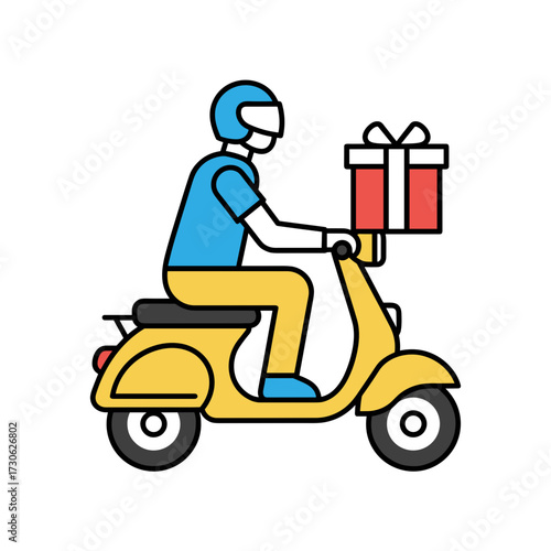 Professional gift delivery by courier on a scooter
