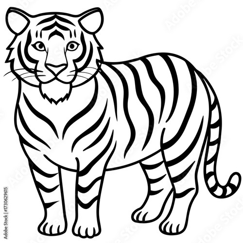Minimalist Tiger Stripe Line Art Vector Illustration on White Background