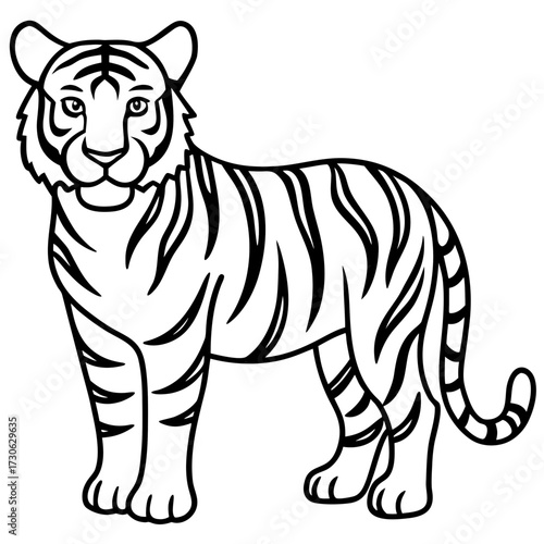 Minimalist Tiger Stripe Line Art Vector Illustration on White Background