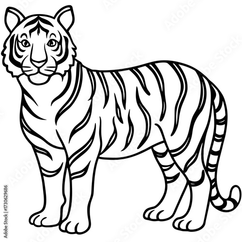 Minimalist Tiger Stripe Line Art Vector Illustration on White Background