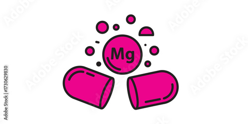 Magnesium supplement capsule illustration for health and wellness product promotion and dietary aid information graphic design element