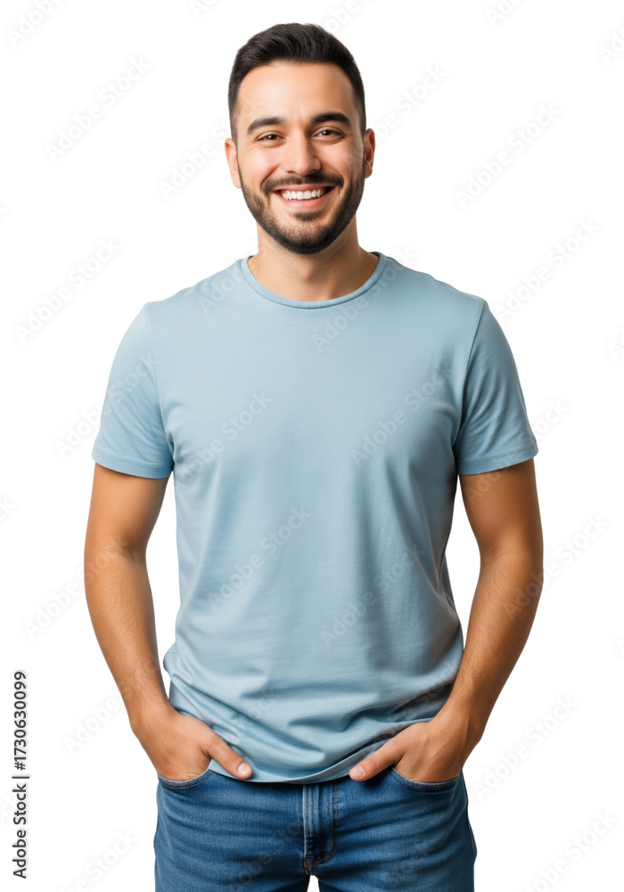 Fototapeta premium portrait of a young man wearing light blue T-Shirt isolated on white