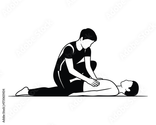 Minimalist line art vector illustration of cpr and first aid training scenarios silhouette vector illustration white background