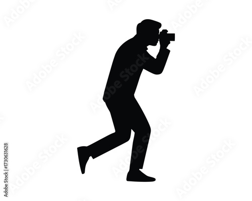 Simple black and white silhouette illustration of a photographer capturing a moment vector art silhouette vector illustration white background