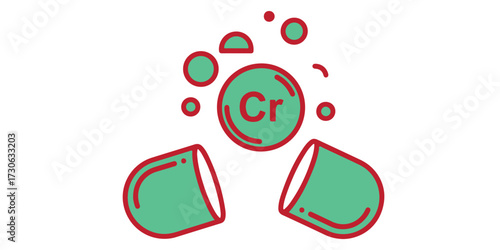 Chromium supplement capsule with floating elements promoting health and wellness for dietary needs and nutritional support is shown