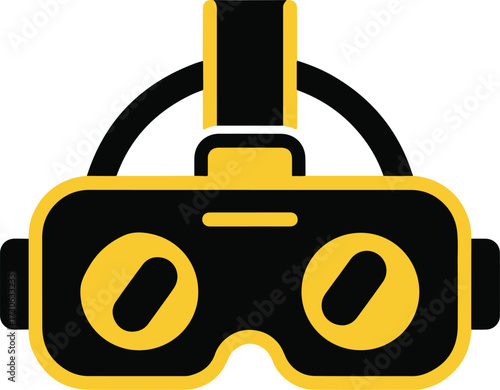 Stylized icon of a virtual reality headset with yellow and black colors
