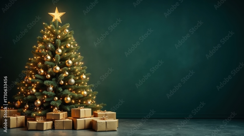 Fototapeta premium Christmas tree with golden ornaments
