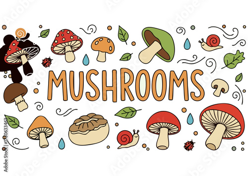 Stylized edible mushroom on a light blue background, vector illustration 