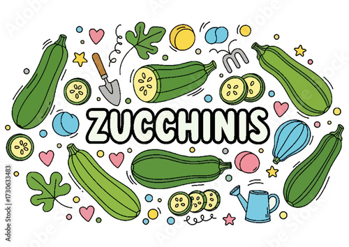 Stylized green zucchini on a light background, vector illustration 
