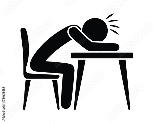 Stick figure exhausted at desk vector illustration scalable icon for eps files silhouette vector illustration white background