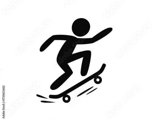 Black silhouette stick figure skater performing a trick on skateboard vector graphic silhouette vector illustration white background