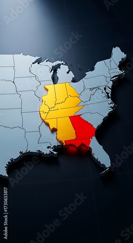 USA Midwestern States Map Illustration.