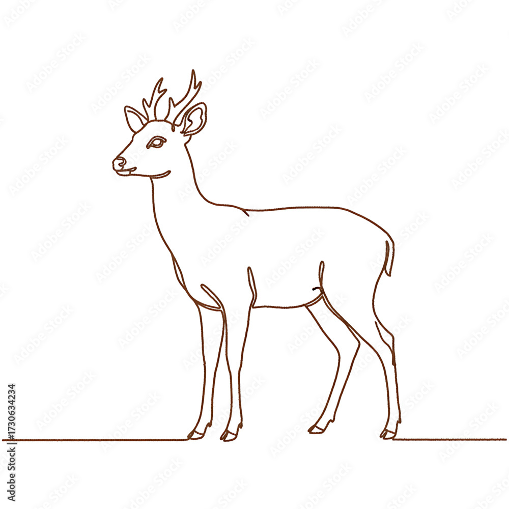 Fototapeta premium Deer Line Art Illustration – Minimalist Wild Animal Outline Drawing with Antlers Isolated on White Background, Elegant Wildlife Symbol for Nature, Forest, and Decorative Design