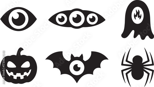 Creepy eye Halloween icon set pumpkin eye ghost eye silhouette vector