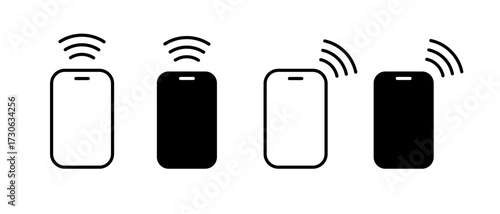 NFC Icon Set. Smartphone with NFC technology symbol. Contactless payment, mobile wallet, cashless transaction concept