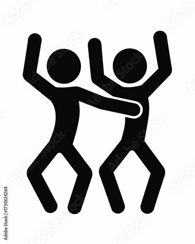 Simple vector illustration of two dancing stick figures in black and white silhouette vector illustration white background