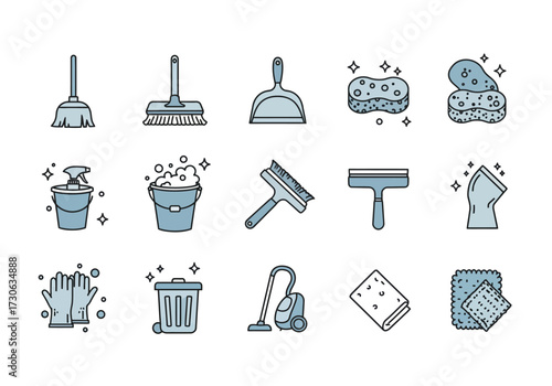 Assorted cleaning tools a variety of household items for maintaining a tidy space