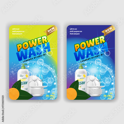 Power wash dishwashing detergent label advertisement