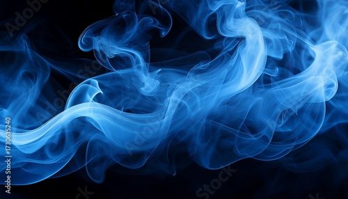 a dreamscape with a ghostly presence this image showcases ethereal blue smoke curling against a pitch black background
