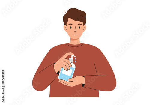 Person with sanitizer dispenses liquid from a pump bottle